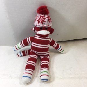 Plushland Red White Striped Winter Sock Knit Monkey 12"